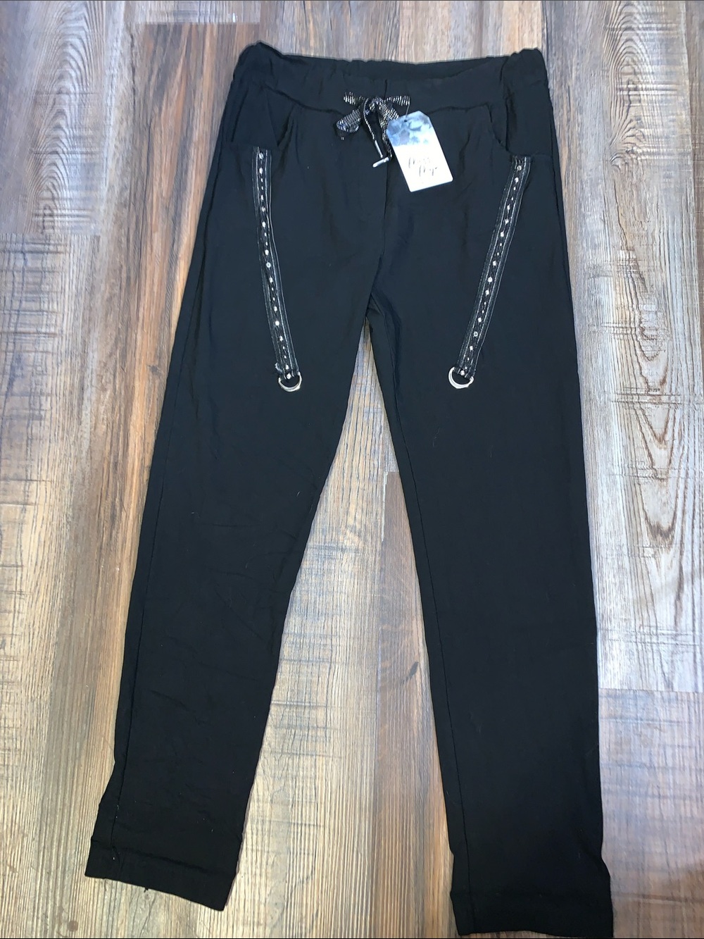 Women's Black Stud-Trim Drawstring Joggers